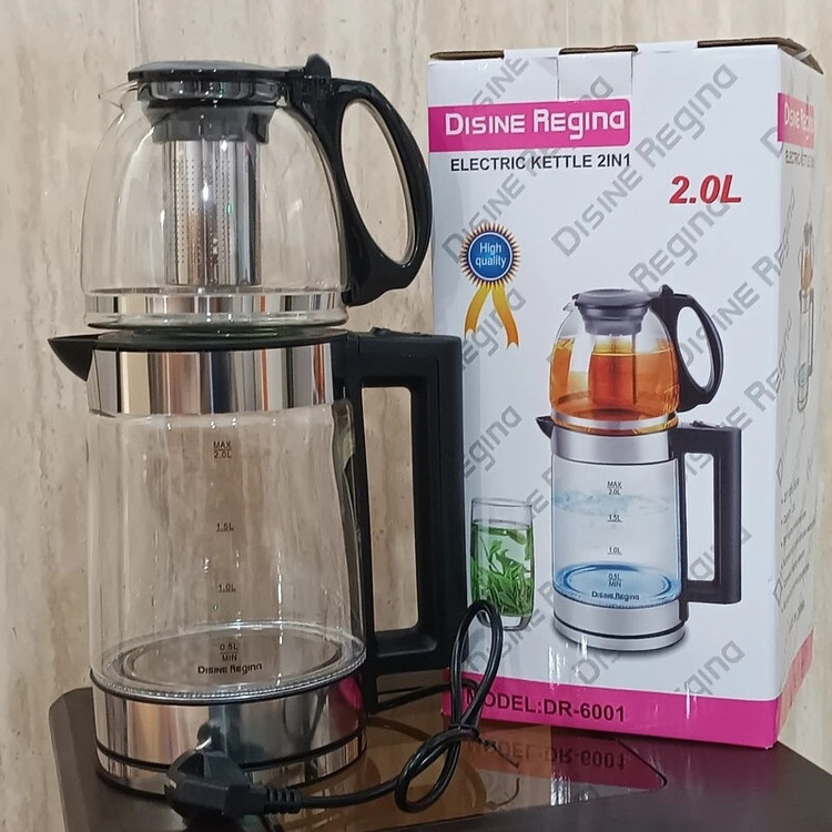 چای ساز دسینی مدل DR-6001 کتری ۲ لیتری قوری ۱ لیتری با فیلتر استیل
