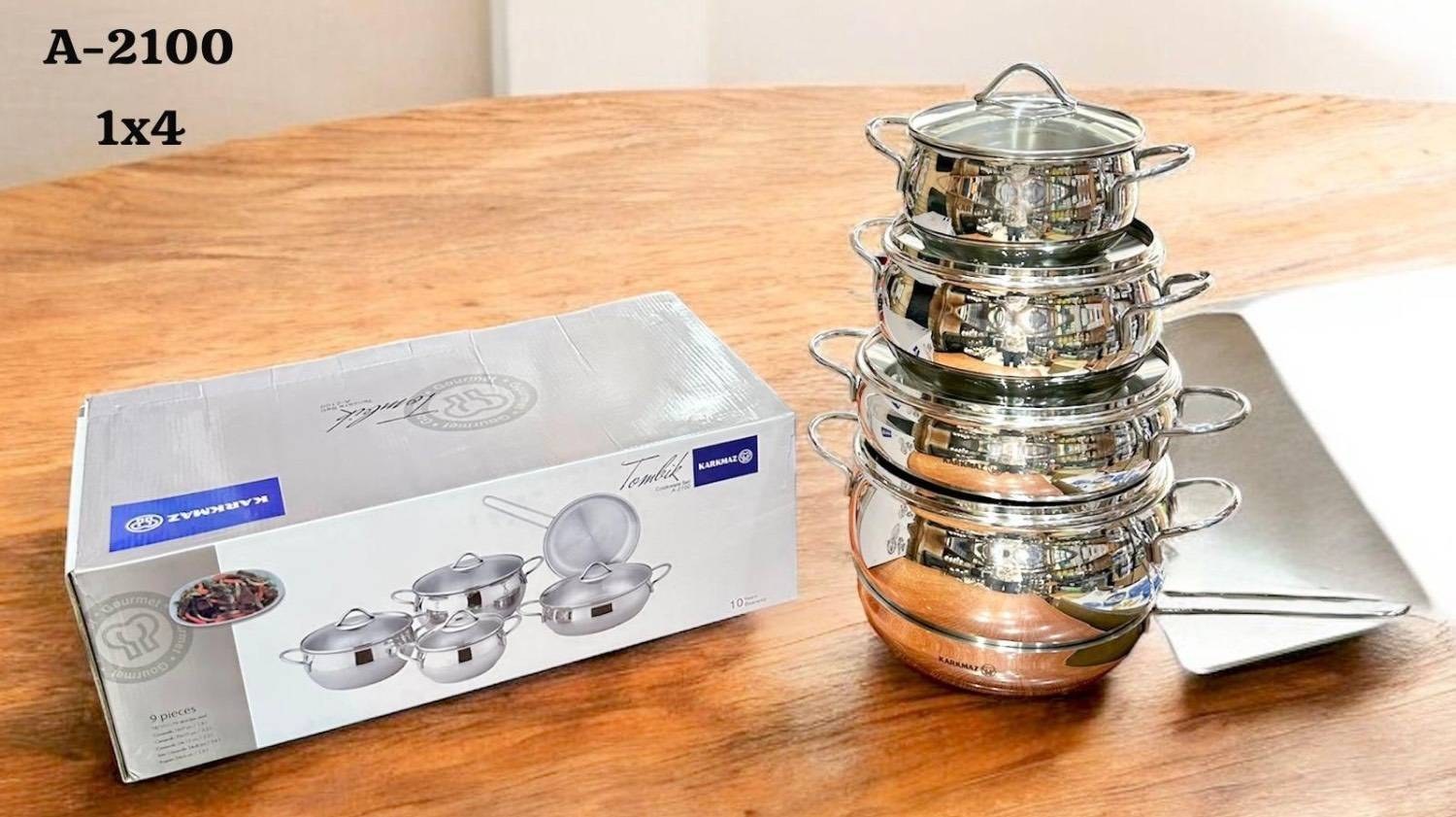 سرویس قابلمه استیل کرکماز مدل ۲۱۰۰ ظرفیت ۹ پارچ
